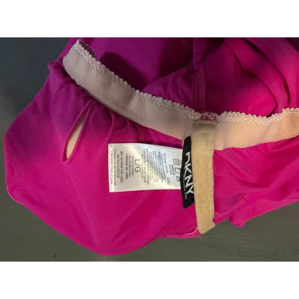 DKNY Womens Hot Pink Strapless Bandeau Ruffle Tankini Swim Top Size Large DN8T81